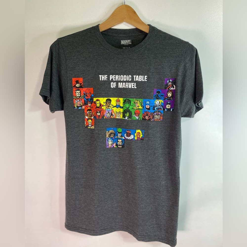 Marvel Men’s Small Black Graphic T-Shirt “Periodic Table of Marvel Superhero Tee